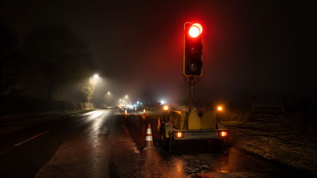 Temporary traffic signal equipment used to represent the control project