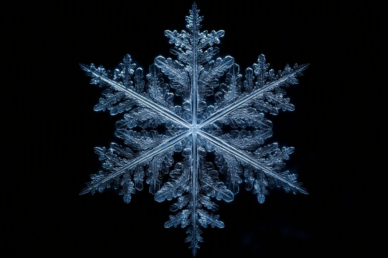 Generative poster: a luminous crystalline snowflake on near-black.