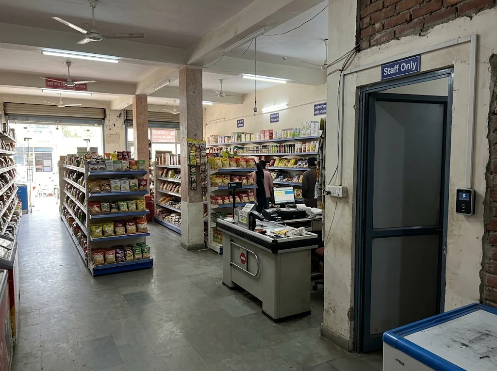 Neighbourhood supermarket setting.