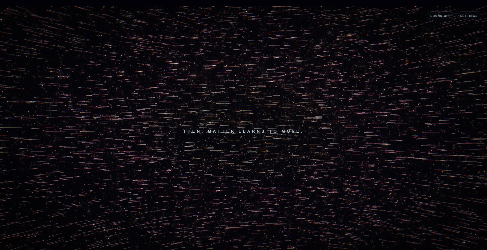 A genuine live Design 1 scene with thousands of particles moving through space